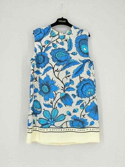 Pre - loved GUCCI White & Blue Floral Print Size US 6 Short Dress at Reems Closet
