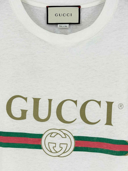 Pre - loved GUCCI White Logo Print Size Small Top at Reems Closet