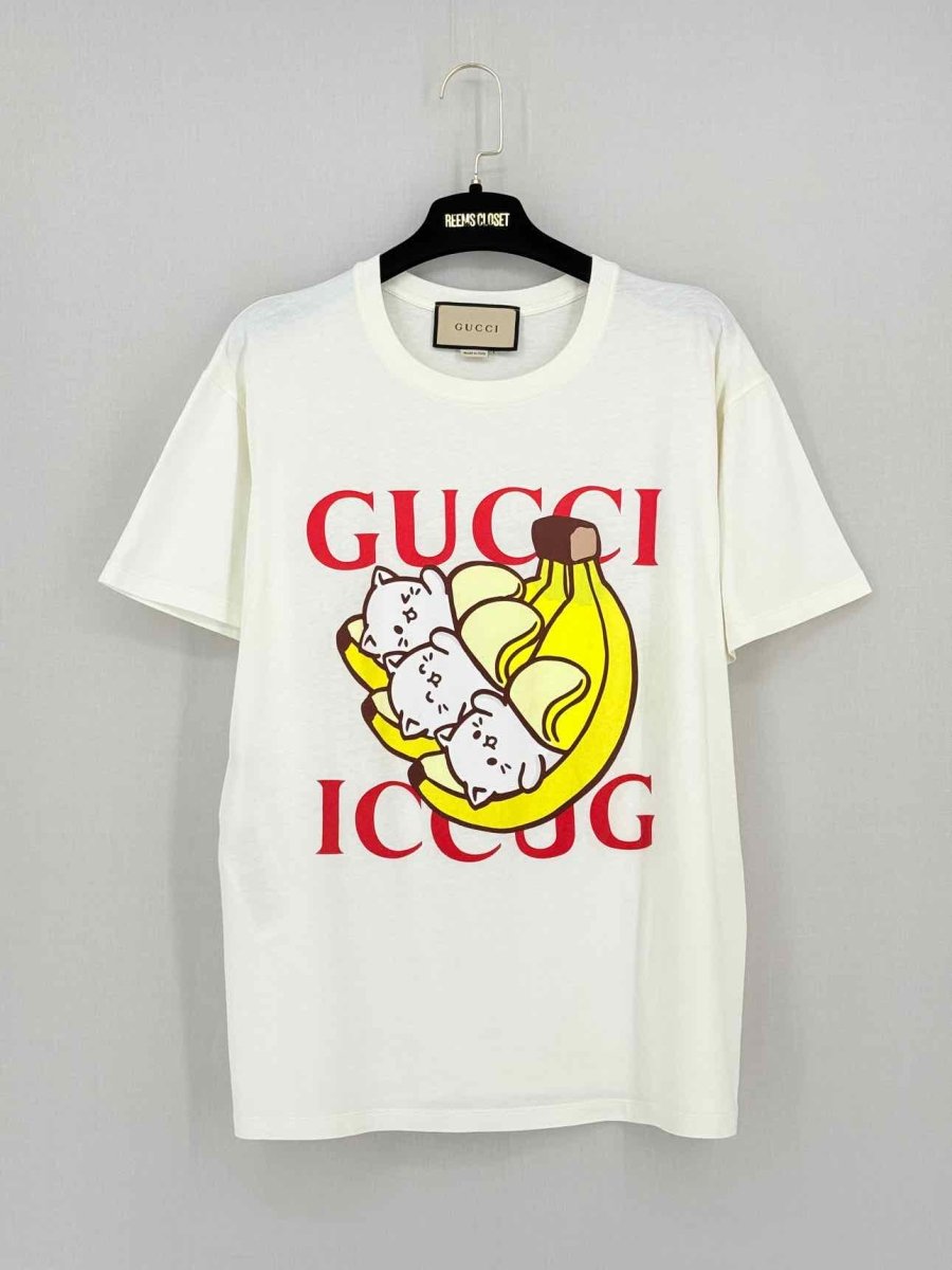 Pre - loved GUCCI White w/ Red & Yellow Printed Size Small T-shirt at Reems Closet