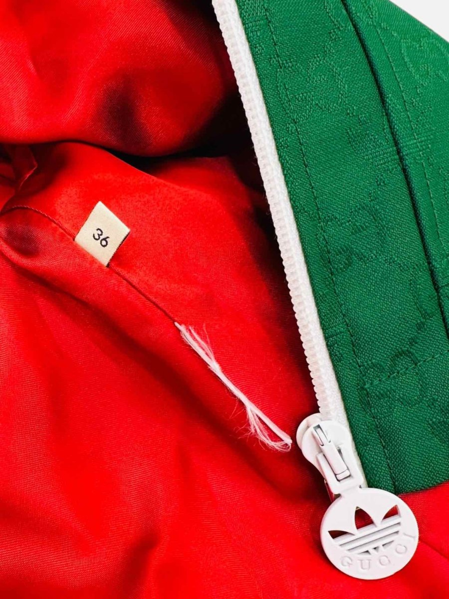 Pre - loved GUCCI x ADIDAS GG Trefoil Green Jacquard Jacket at Reems Closet