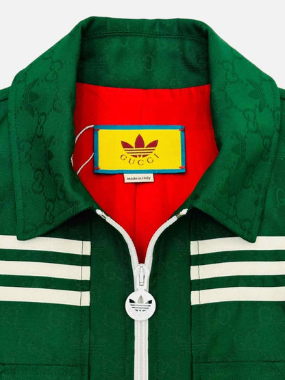 Pre - loved GUCCI x ADIDAS GG Trefoil Green Jacquard Jacket at Reems Closet