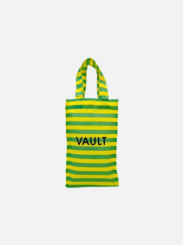 Pre - loved GUCCI X VAULT Yellow & Green Striped Tote Bag at Reems Closet