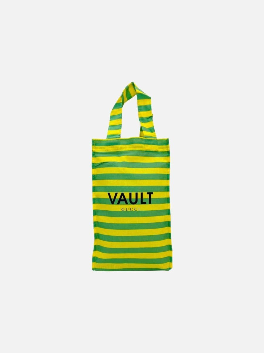Pre - loved GUCCI X VAULT Yellow & Green Striped Tote Bag at Reems Closet