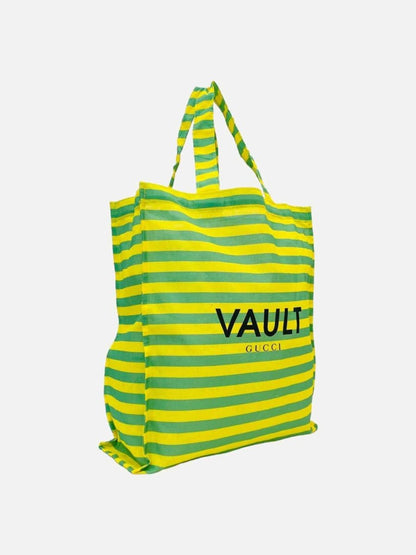 Pre - loved GUCCI X VAULT Yellow & Green Striped Tote Bag at Reems Closet