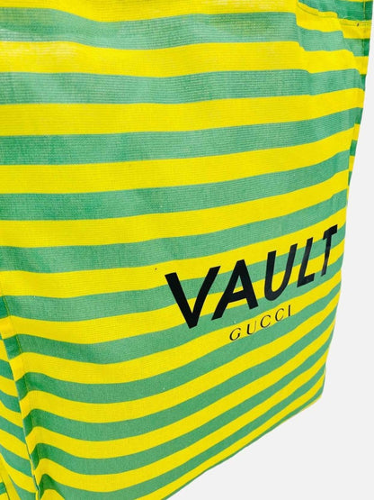 Pre - loved GUCCI X VAULT Yellow & Green Striped Tote Bag at Reems Closet