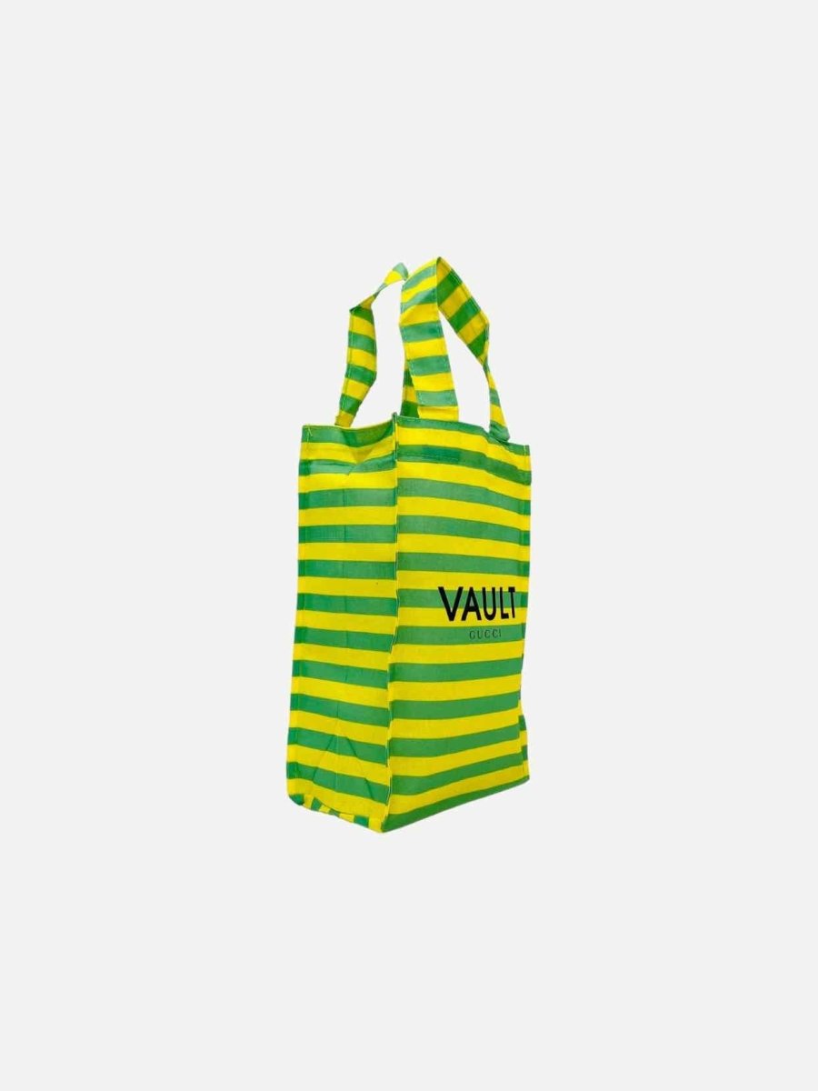 Pre - loved GUCCI X VAULT Yellow & Green Striped Tote Bag at Reems Closet