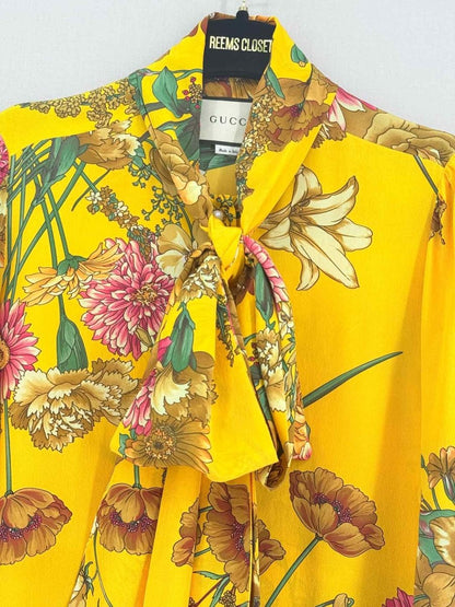 Pre - loved GUCCI Yellow Multicolor Floral Print Size US 6 Blouse at Reems Closet