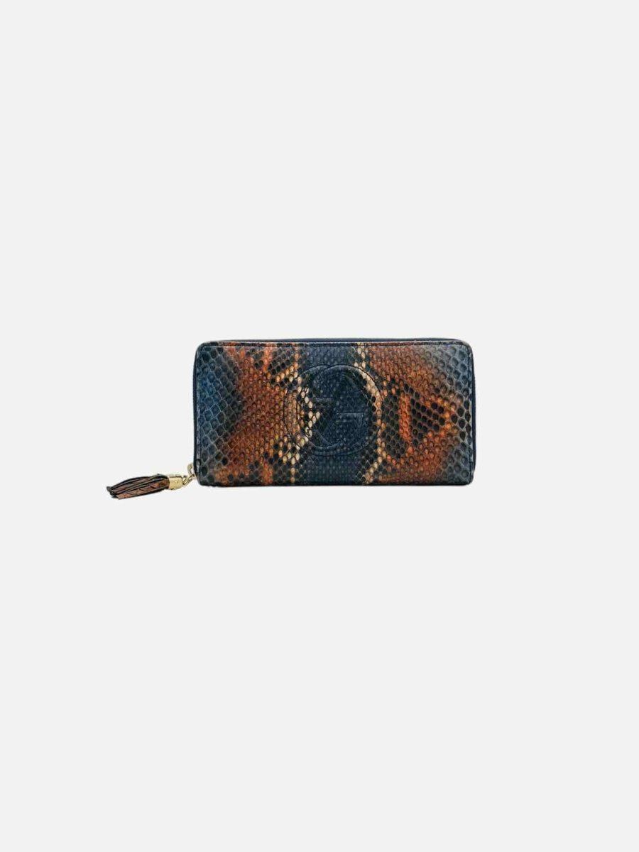 Pre - loved GUCCI Zip Around Blue & Brown Continental Wallet at Reems Closet