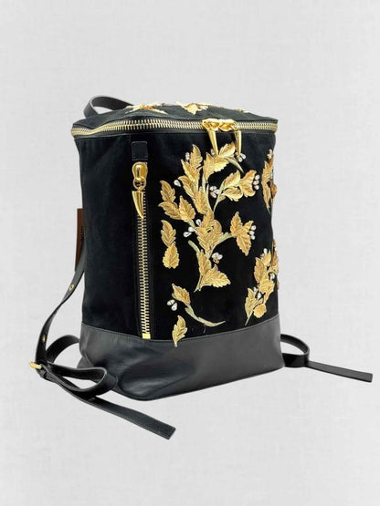Pre - loved GUISEPPE ZANOTTI Black & Gold Flower Backpack at Reems Closet