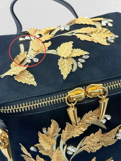 Pre - loved GUISEPPE ZANOTTI Black & Gold Flower Backpack at Reems Closet