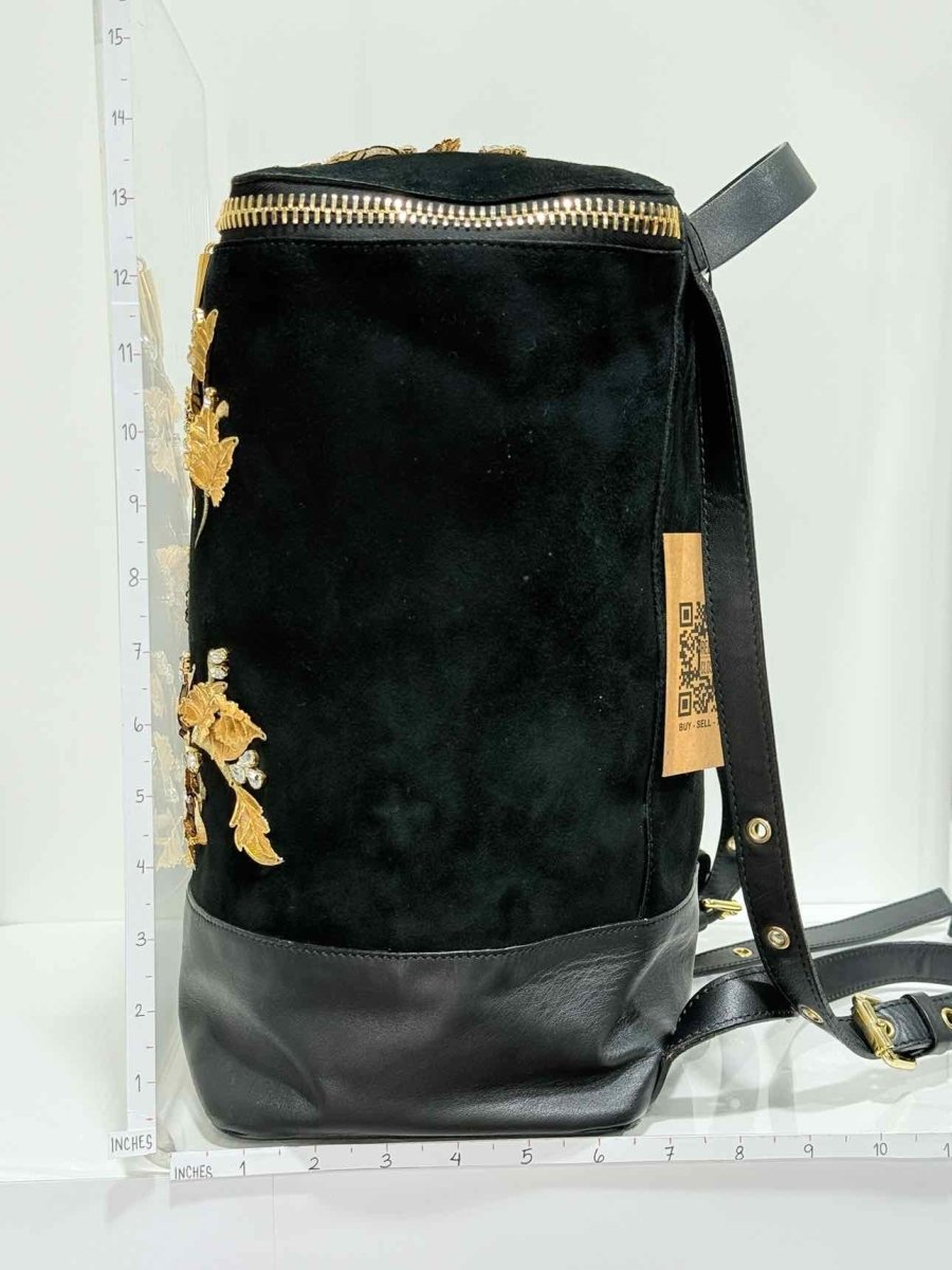 Pre - loved GUISEPPE ZANOTTI Black & Gold Flower Backpack at Reems Closet