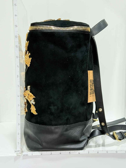 Pre - loved GUISEPPE ZANOTTI Black & Gold Flower Backpack at Reems Closet