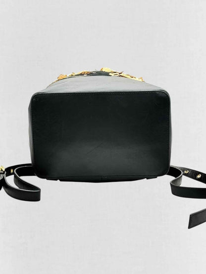 Pre - loved GUISEPPE ZANOTTI Black & Gold Flower Backpack at Reems Closet