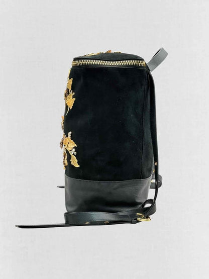 Pre - loved GUISEPPE ZANOTTI Black & Gold Flower Backpack at Reems Closet