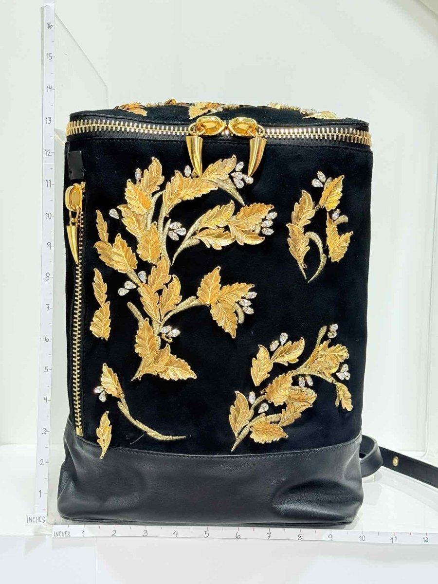 Pre - loved GUISEPPE ZANOTTI Black & Gold Flower Backpack at Reems Closet
