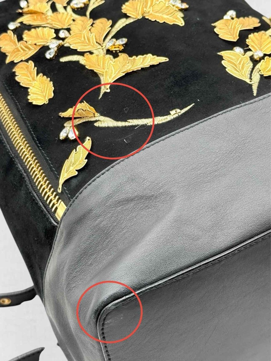 Pre - loved GUISEPPE ZANOTTI Black & Gold Flower Backpack at Reems Closet