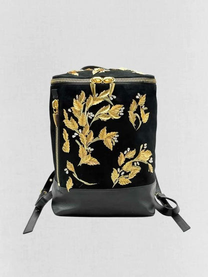 Pre - loved GUISEPPE ZANOTTI Black & Gold Flower Backpack at Reems Closet
