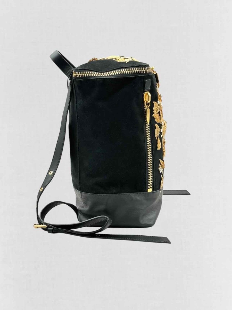Pre - loved GUISEPPE ZANOTTI Black & Gold Flower Backpack at Reems Closet