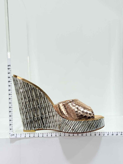 Pre - loved GUISEPPE ZANOTTI Metallic Snakeskin Size EU 38.5 Wedges at Reems Closet
