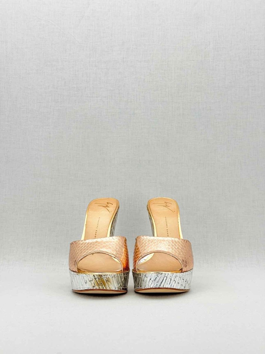 Pre - loved GUISEPPE ZANOTTI Metallic Snakeskin Size EU 38.5 Wedges at Reems Closet