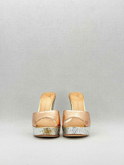Pre - loved GUISEPPE ZANOTTI Metallic Snakeskin Size EU 38.5 Wedges at Reems Closet