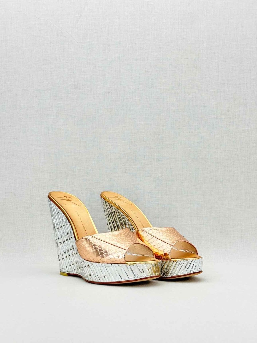Pre - loved GUISEPPE ZANOTTI Metallic Snakeskin Size EU 38.5 Wedges at Reems Closet