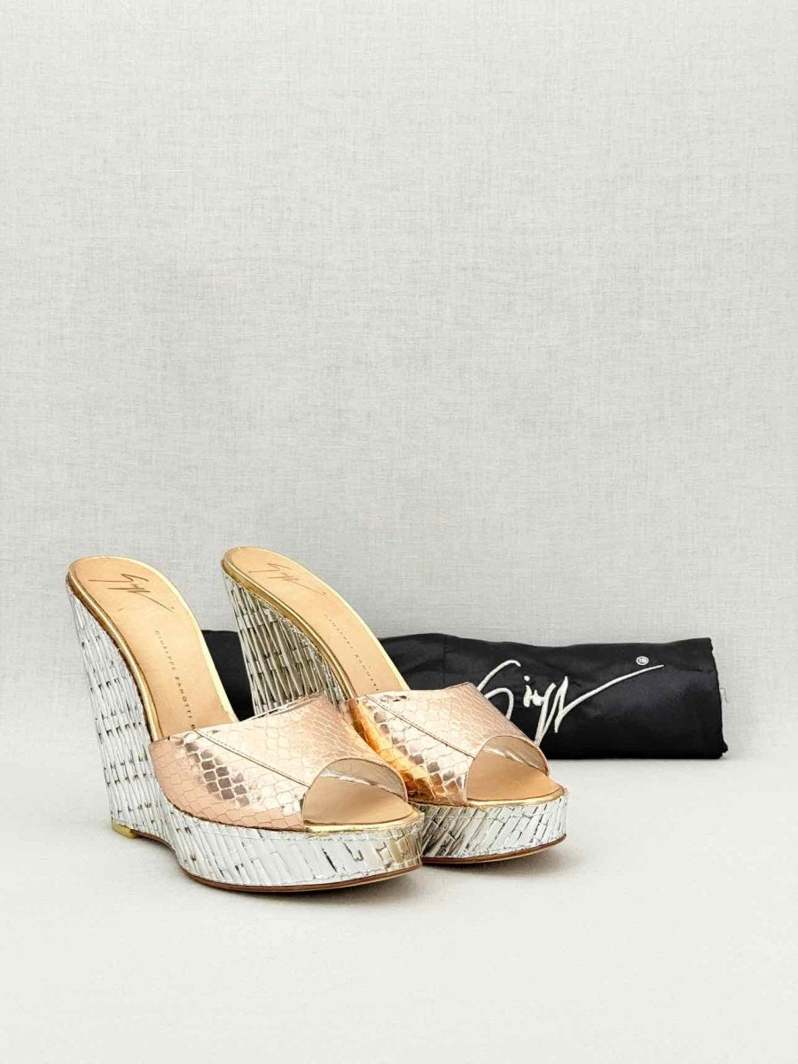 Pre - loved GUISEPPE ZANOTTI Metallic Snakeskin Size EU 38.5 Wedges at Reems Closet