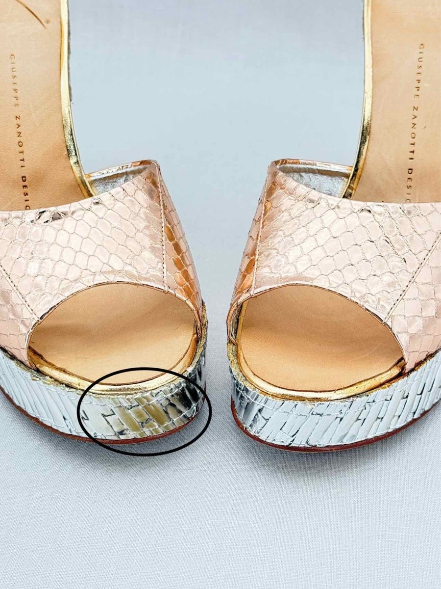 Pre - loved GUISEPPE ZANOTTI Metallic Snakeskin Size EU 38.5 Wedges at Reems Closet