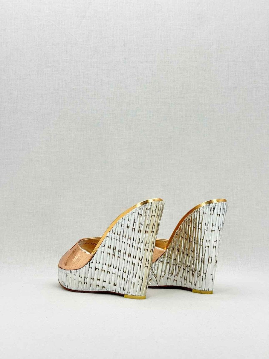 Pre - loved GUISEPPE ZANOTTI Metallic Snakeskin Size EU 38.5 Wedges at Reems Closet