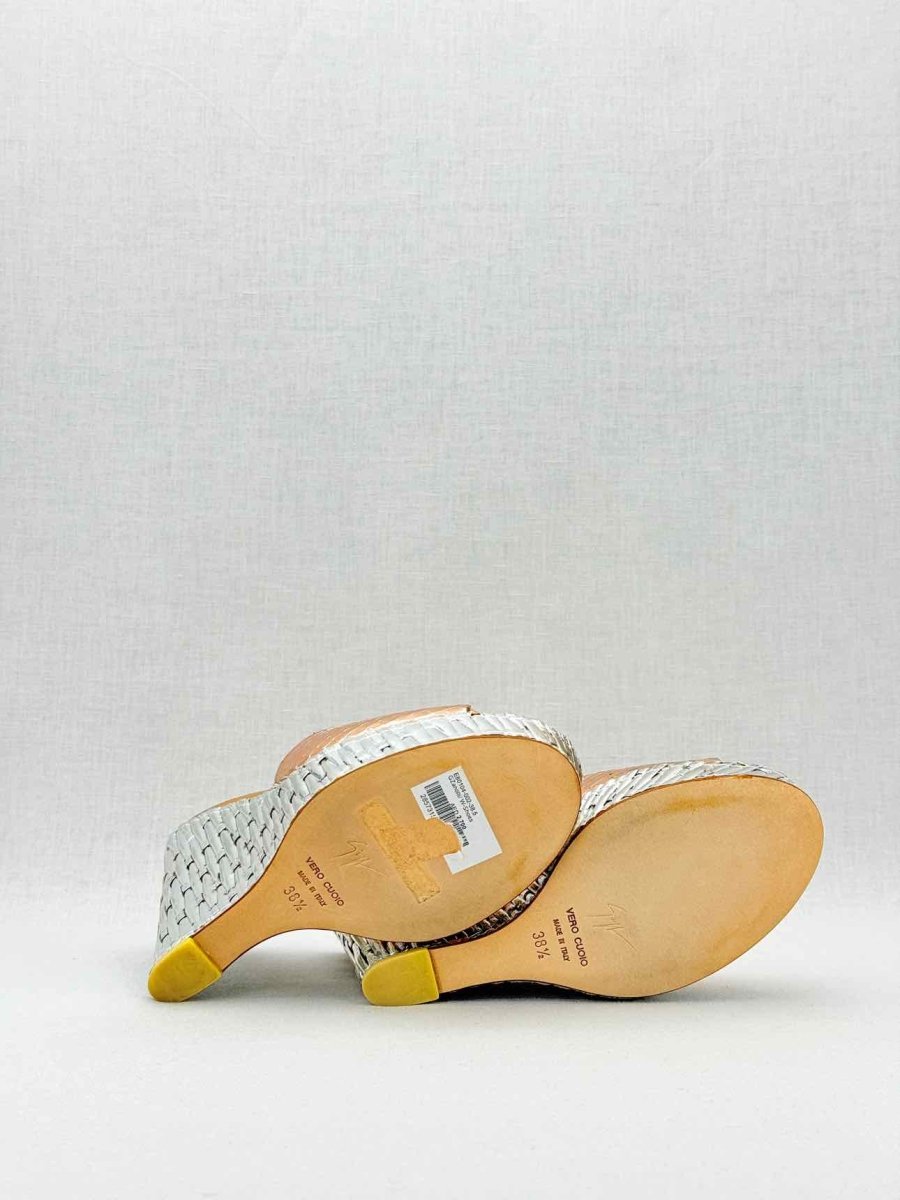 Pre - loved GUISEPPE ZANOTTI Metallic Snakeskin Size EU 38.5 Wedges at Reems Closet