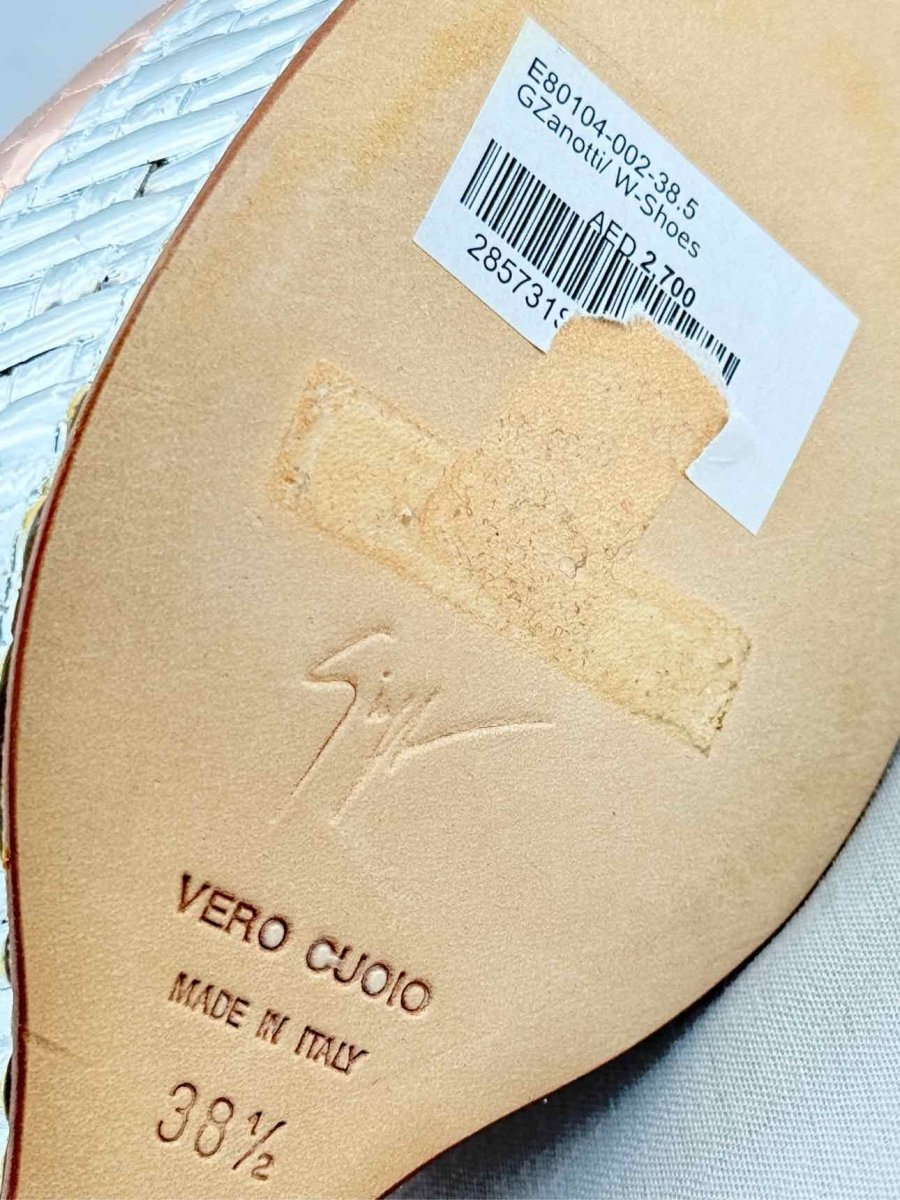 Pre - loved GUISEPPE ZANOTTI Metallic Snakeskin Size EU 38.5 Wedges at Reems Closet