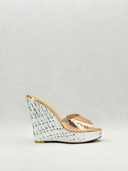 Pre - loved GUISEPPE ZANOTTI Metallic Snakeskin Size EU 38.5 Wedges at Reems Closet