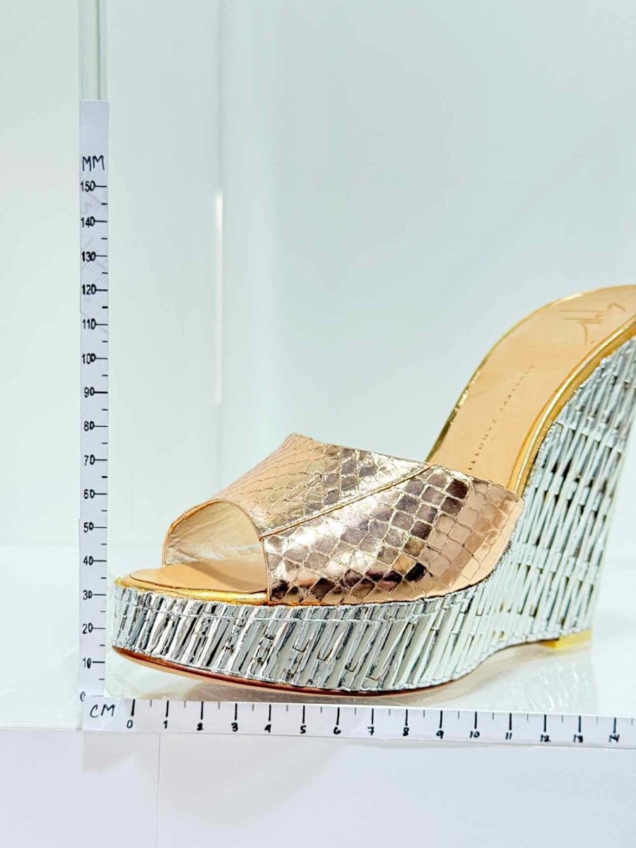 Pre - loved GUISEPPE ZANOTTI Metallic Snakeskin Size EU 38.5 Wedges at Reems Closet