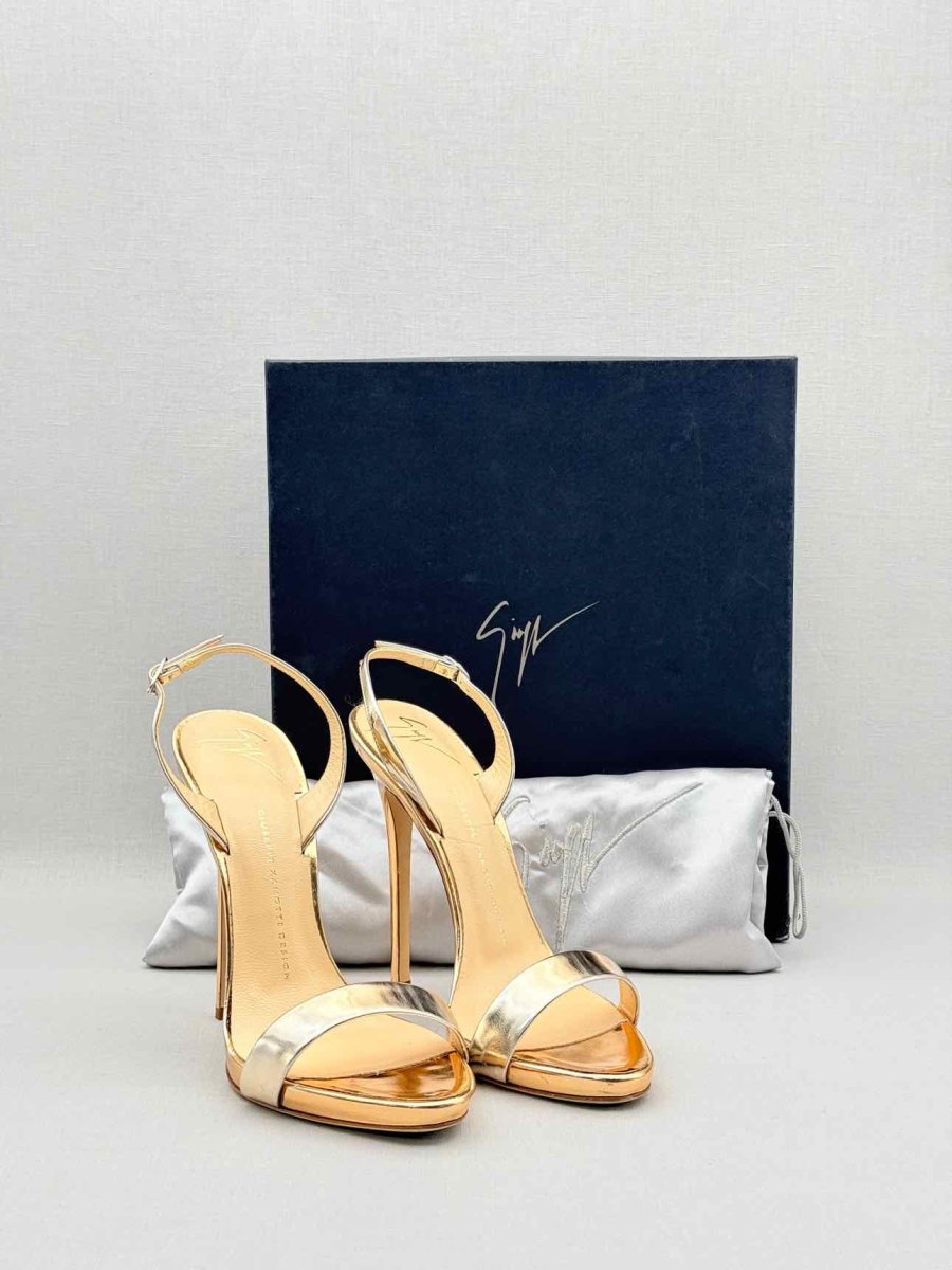 Pre - loved GUISEPPE ZANOTTI Rose Gold Size EU 38.5 Heeled Sandals at Reems Closet