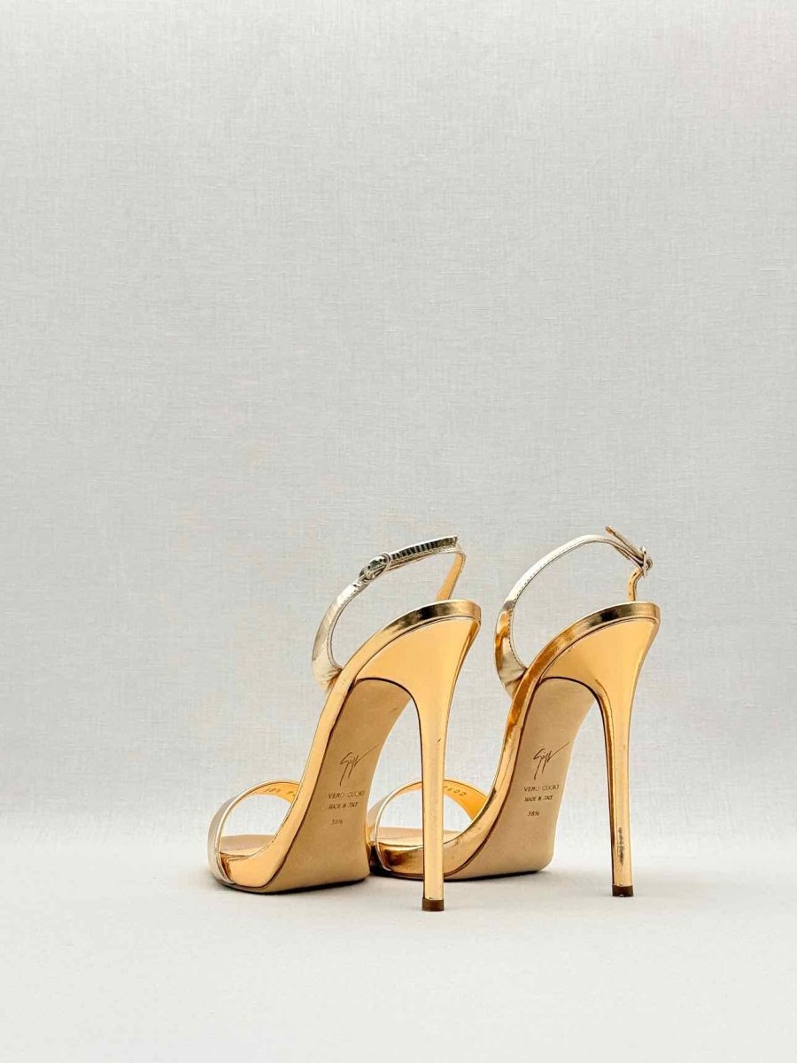 Pre - loved GUISEPPE ZANOTTI Rose Gold Size EU 38.5 Heeled Sandals at Reems Closet