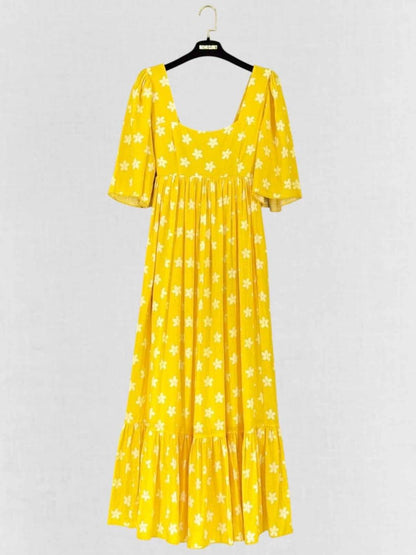 Pre - loved GUL HURGEL Tiered Yellow & White Size Small Midi Dress at Reems Closet
