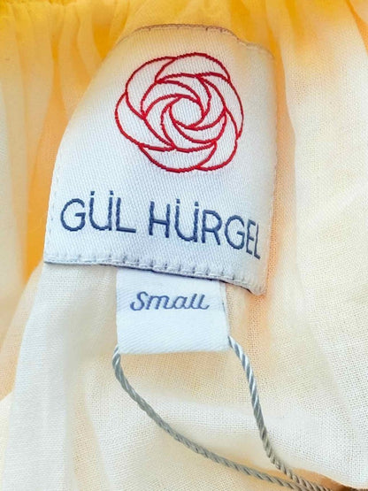 Pre - loved GUL HURGEL Tiered Yellow & White Size Small Midi Dress at Reems Closet