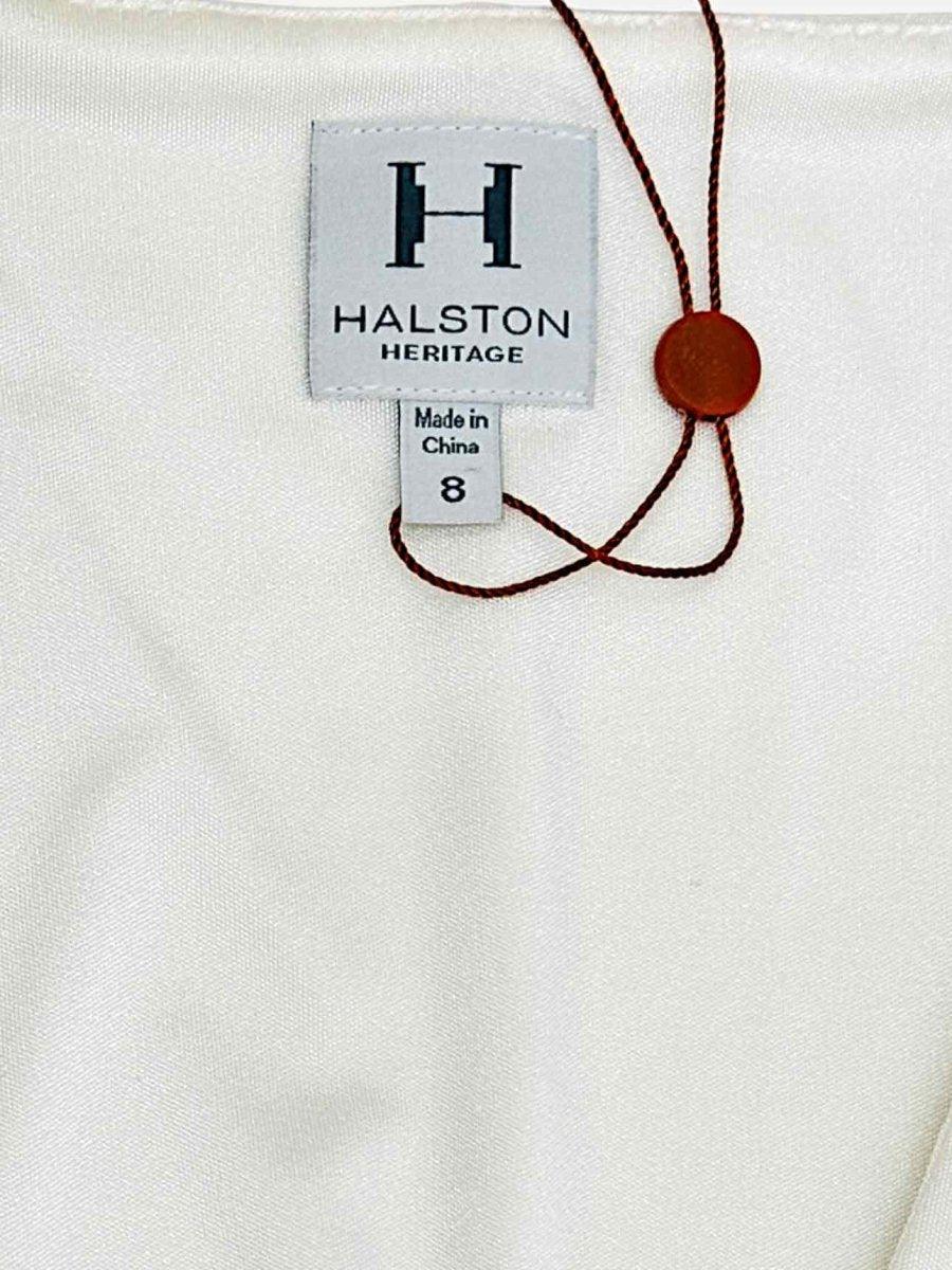 Pre - loved HALSTON Longsleeved White Knee Length Dress at Reems Closet