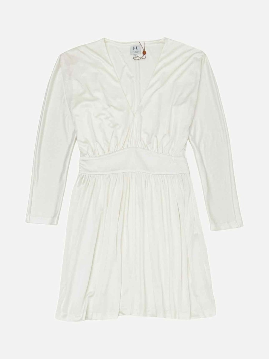 Pre - loved HALSTON Longsleeved White Knee Length Dress at Reems Closet