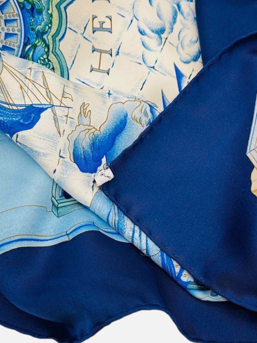 Pre - loved HERMES Azulejos White & Blue Scarf at Reems Closet