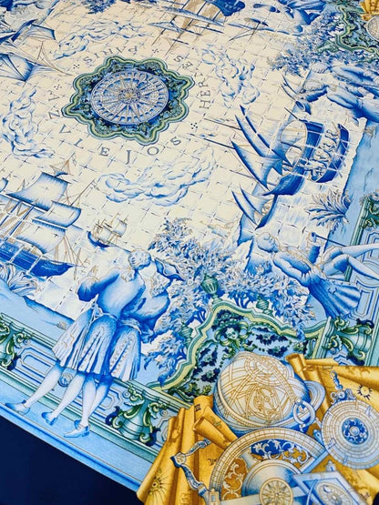 Pre - loved HERMES Azulejos White & Blue Scarf at Reems Closet