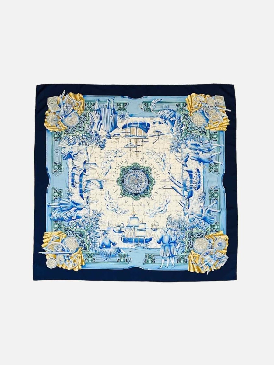 Pre - loved HERMES Azulejos White & Blue Scarf at Reems Closet