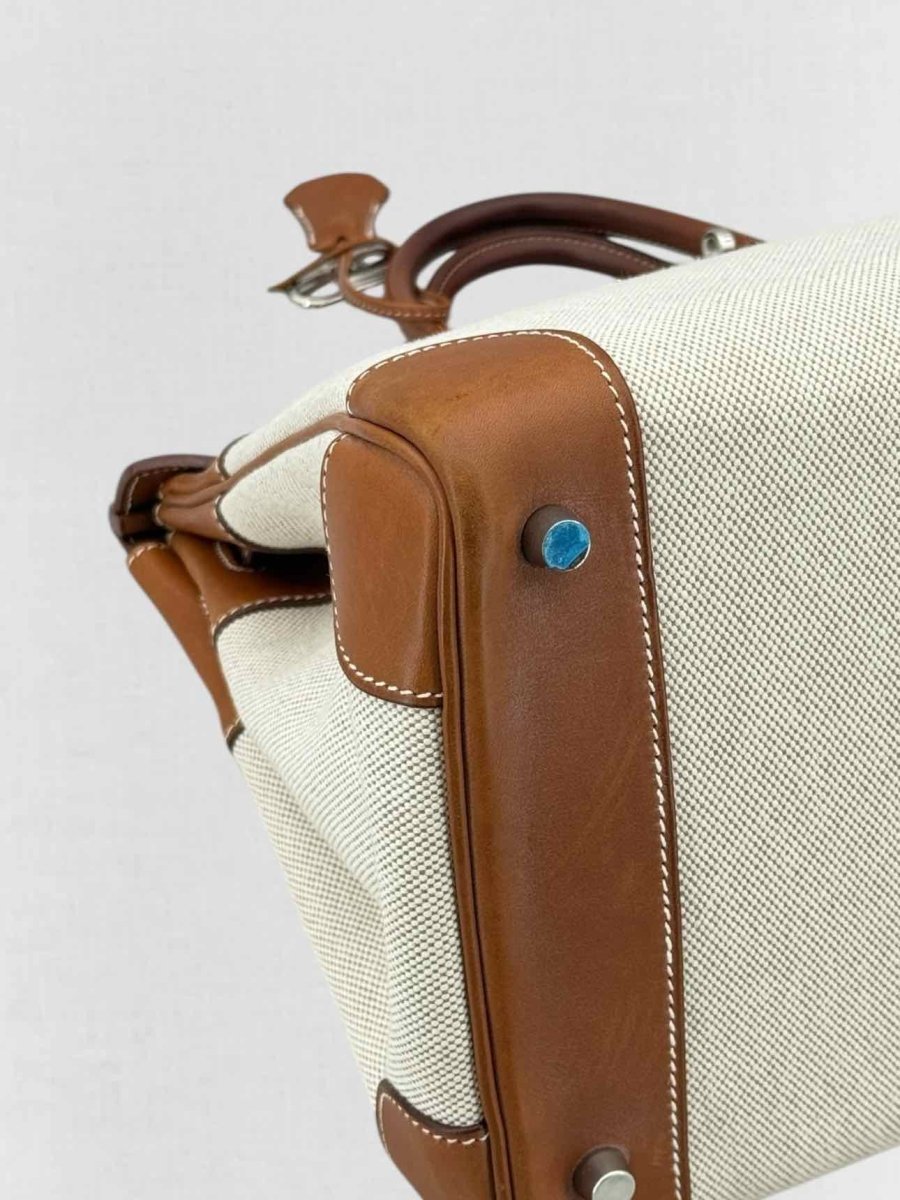 Pre - loved HERMES Birkin Cream & Brown Top Handle at Reems Closet