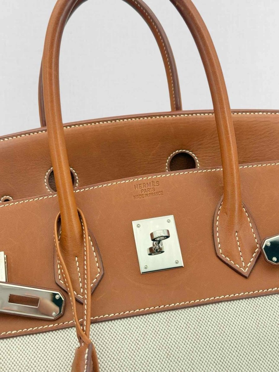 Pre - loved HERMES Birkin Cream & Brown Top Handle at Reems Closet