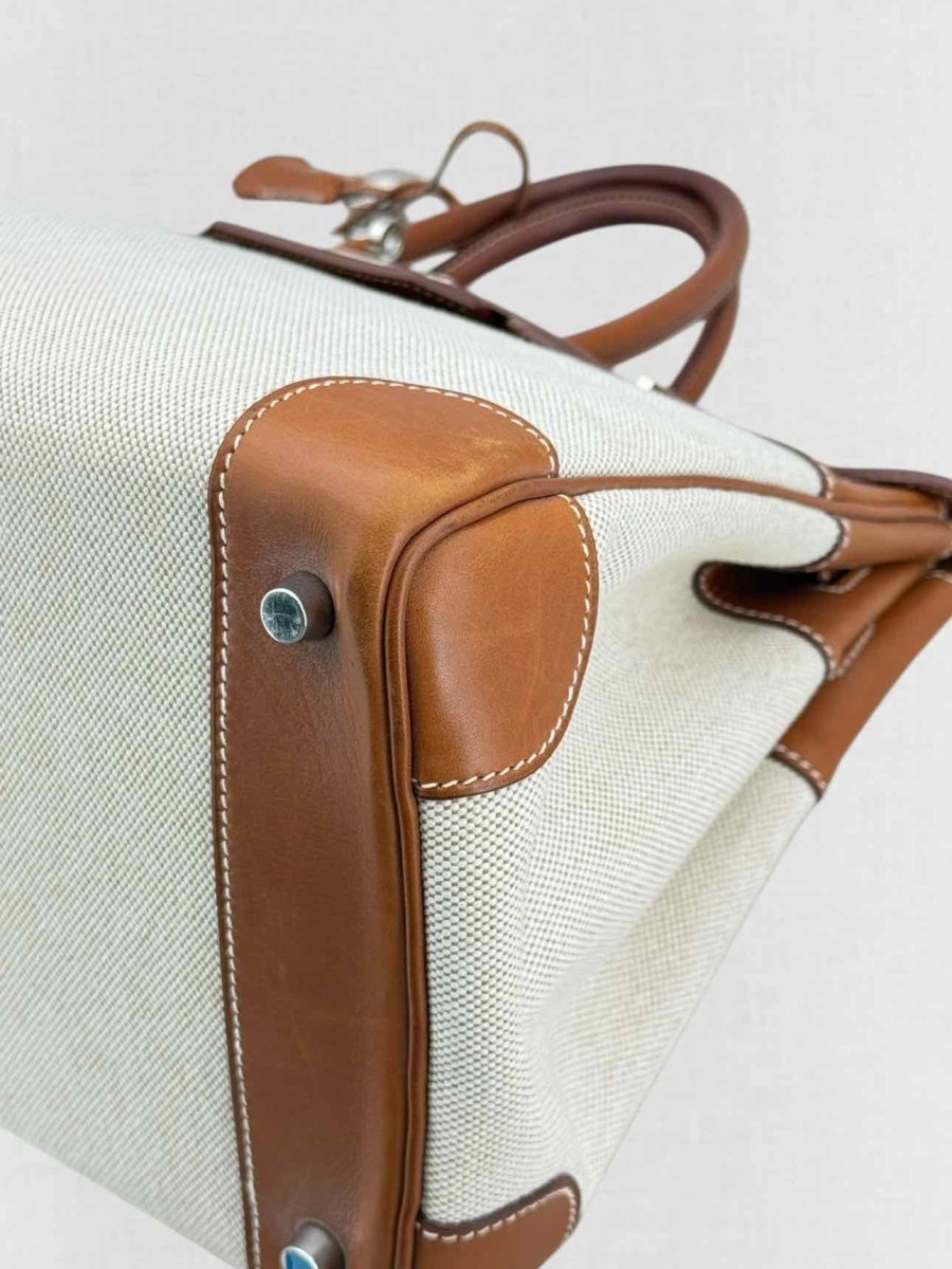 Pre - loved HERMES Birkin Cream & Brown Top Handle at Reems Closet