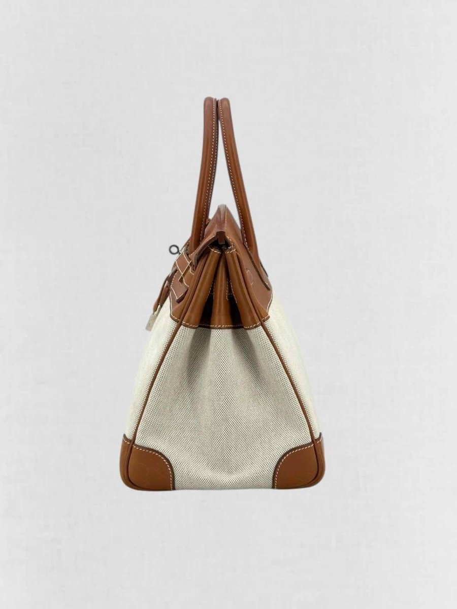 Pre - loved HERMES Birkin Cream & Brown Top Handle at Reems Closet