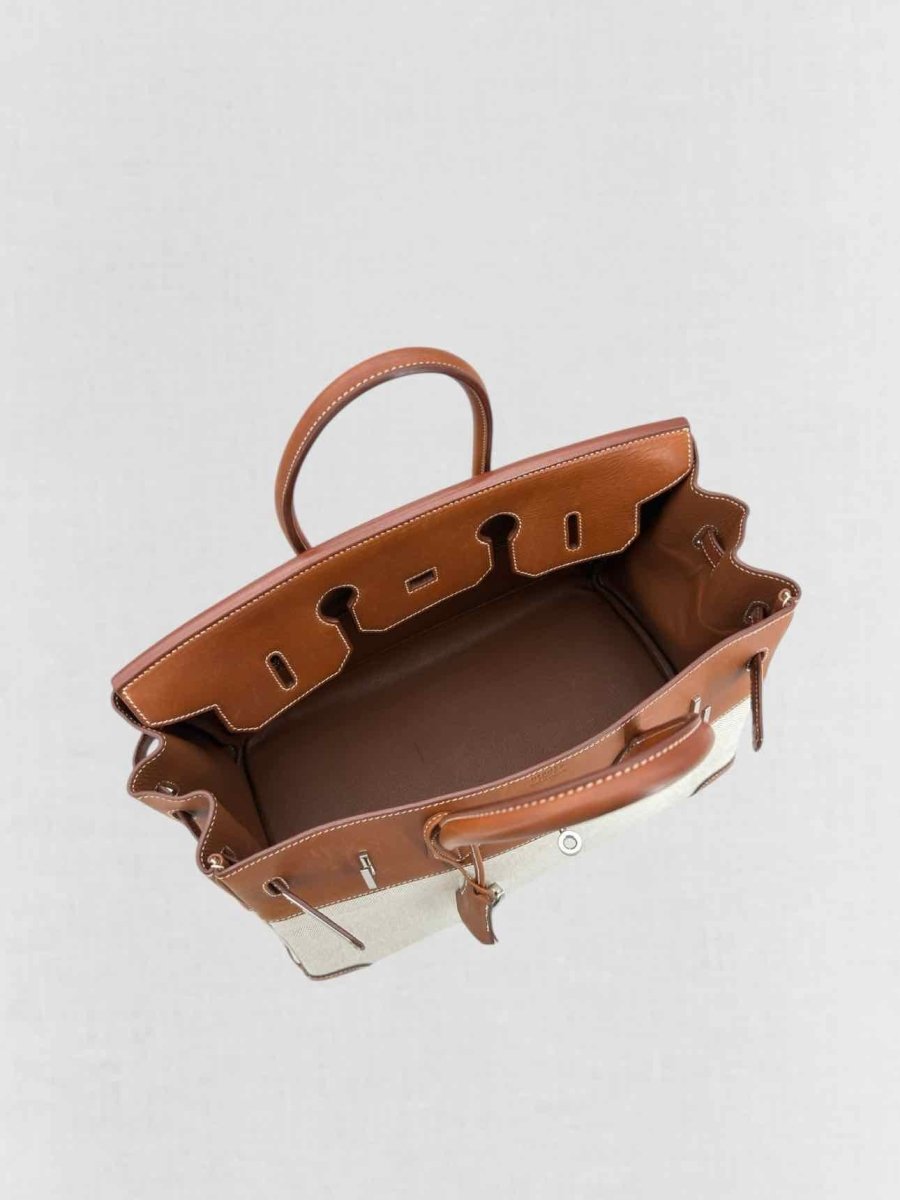 Pre - loved HERMES Birkin Cream & Brown Top Handle at Reems Closet