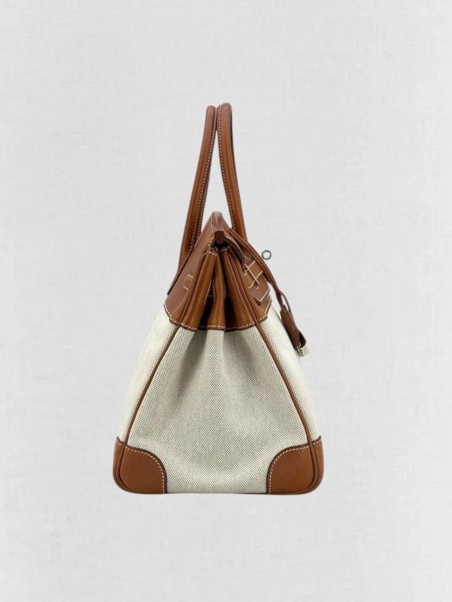 Pre - loved HERMES Birkin Cream & Brown Top Handle at Reems Closet