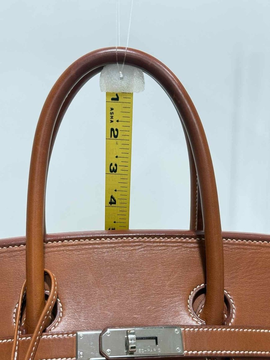 Pre - loved HERMES Birkin Cream & Brown Top Handle at Reems Closet