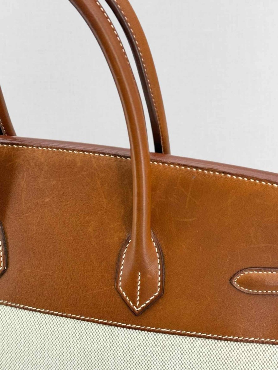 Pre - loved HERMES Birkin Cream & Brown Top Handle at Reems Closet